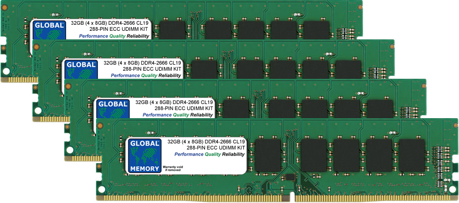 32GB (4 x 8GB) DDR4 2666MHz PC4-21300 288-PIN ECC DIMM (UDIMM) MEMORY RAM KIT FOR ACER SERVERS/WORKSTATIONS
